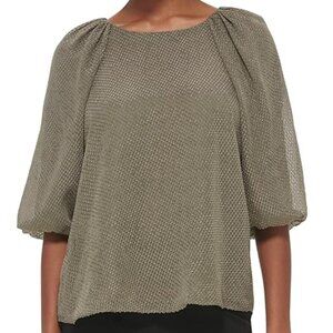 CALVIN KLEIN Women's Lantern Sleeve Clip Chiffon Blouse Sz: L   Green